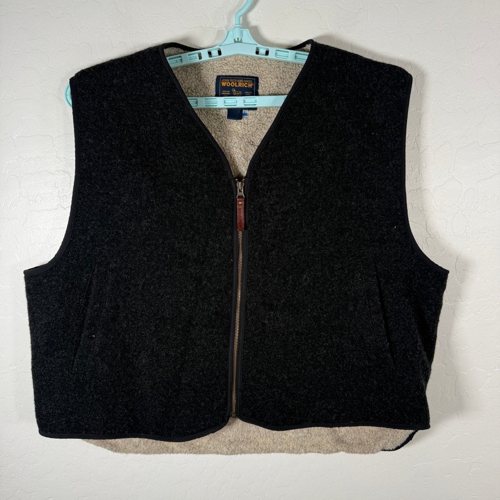 Woolrich Vest Mens XL Charcoal Gray Wool Blend Sherpa Lined Full Zip Outdoor